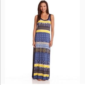 Karen Kane Blue/Yellow Designed Maxi Dress